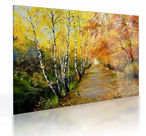 Tablou pe sticlă - Alee romantică de-a lungul apei, pictură în ulei (70x50 cm)