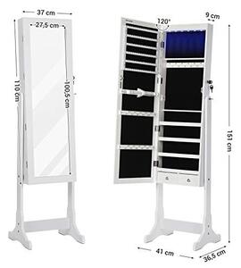 Dulap bijurerii cu oglinda, Songmics, Alb, 150.5x41x36 cm