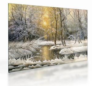Tablou pe sticlă - Cabană în pădure, pictură în uei (70x50 cm)