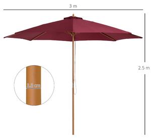 Outsunny Umbrela de soare de gradina cu acoperis dublu din bambus si poliester, rosu φ3x2,5m | AOSOM.RO