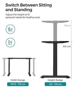 Cadru birou reglabil, Songmics, Negru, 107.5-175x60x71-117 cm