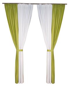 Set draperii soft alb cu parte verde, 2x140x250 cm