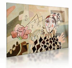 Tablou pe sticlă - Cubismul - arlechin și trandafir (70x50 cm)