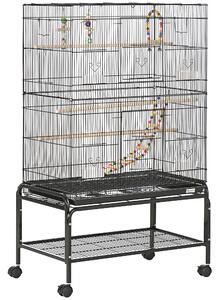 PawHut Colivie pentru Păsări cu Stinghii, Jucării, Recipiente Alimentare și Tavă Detașabilă, 79x49x133 cm, Negru | Aosom Romania