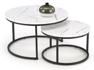Set de măsuțe de cafea Houston 1832, Marmură albă, Negru, Metal, 47cm, 18 kg