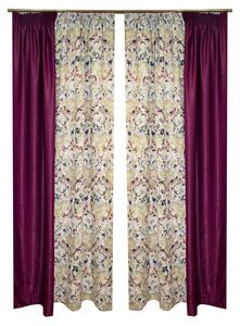 Set draperii Velaria floral cu parte mov, 2x175x260 cm