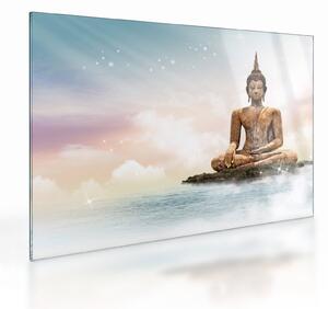 Tablou pe sticlă - Buddha care supraveghează pământul (70x50 cm)