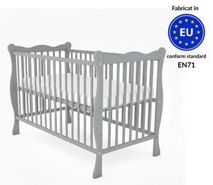 Patut din lemn masiv 120x60 cm Kidizi Isla gri,reglabil pe 3 nivele, certificat EN71