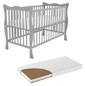 Patut din lemn masiv 120x60 cm Kidizi Isla gri si saltea cocos LUX 120x60x9 cm,reglabil pe 3 nivele, certificat EN71