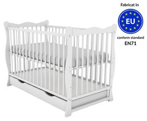 Patut din lemn masiv cu sertar si capac 120x60 cm Kidizi Isla alb,reglabil pe 3 nivele, certificat EN71
