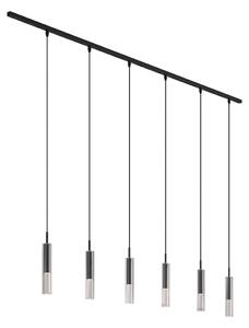 Sistem de iluminat pe șină modern negru cu 6 lămpi suspendate negre cu sticlă fumurie monofazat - Slimline Loyce