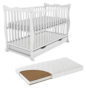 Patut din lemn masiv cu sertar si capac 120x60 cm Kidizi Isla alb si saltea cocos LUX 120x60x12 cm,reglabil pe 3 nivele, certificat EN71