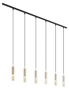Sistem de iluminat pe șină modern negru cu 6 lămpi suspendate aurii cu sticlă ambră monofazată - Slimline Loyce