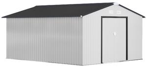 Outsunny Cobertizo de Jardín Exterior 12,4 m² 340x386x200 cm con Puerta Corredera Techo Inclinado y 4 Ventanas Blanco | Aosom Romania