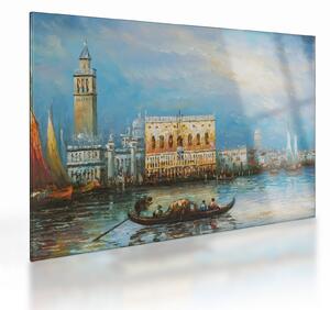 Tablou pe sticlă - Gondola care trece prin Veneția, pictură în ulei (70x50 cm)