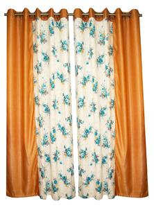 Set draperii Velaria cu flori turquoise si parte caramizie, 280x225 cm