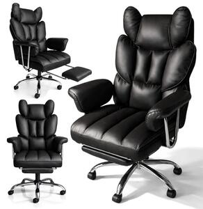 Scaun de birou de lux RELAX PRO cu suport pentru picioare - piele ecologică neagră