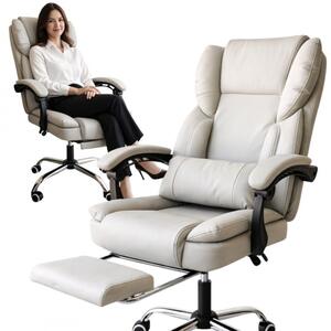 Scaun de birou ergonomic SKYLINE cu suport pentru picioare și suport lombar - piele ecologică crem