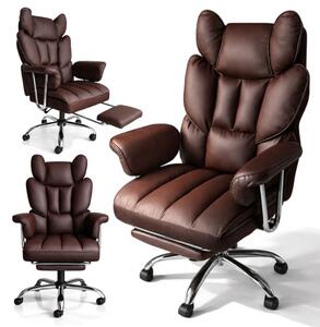 Scaun de birou de lux RELAX PRO cu suport pentru picioare - piele ecologică maro