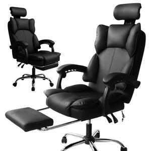 Scaun de birou ergonomic DIRECTO cu suport pentru picioare - piele ecologică neagră