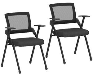 HOMCOM Set de 2 Scaune Pliabile în Material Textil cu Efect de In cu Spătar Curbat și Brațe, Scaune Portabile Salvaspațiu din Oțel, pentru Casă, Birou, Bucătărie, Evenimente, 61x56x84 cm, Negru | Aosom Romania