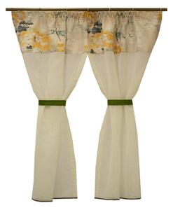 Perdea Velaria in ivoire lucios cu flori si esarfe, 120x165 cm