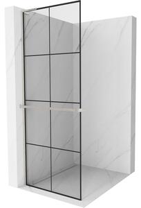 Mexen Kioto+ L, paravan de duș cu poliță și cuier 70 x 200 cm, sticlă transparentă de 8 mm model negru, profil din oțel periat, 800-070-123-97-77