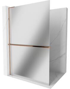 Mexen Kioto+ L, paravan de dus walk-in cu polita si cuier 120 x 200 cm, model oglinda sticla 8 mm, profil auriu roz, 800-120-123-60-50