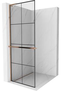 Mexen Kioto+ L, paravan de dus walk-in cu polita si cuier 90 x 200 cm, sticla transparenta 8 mm model negru, profil auriu roz, 800-090-123-60-77