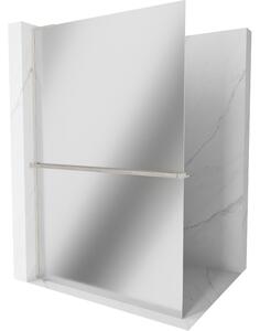Mexen Kioto+ L, Paravan de duș cu poliță și cuier 120 x 200 cm, model oglindă de sticlă de 8 mm, profil din oțel periat, 800-120-123-97-50
