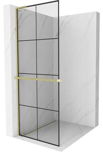 Mexen Kioto+ L, paravan de dus walk-in cu polita si cuier 80 x 200 cm, 8 mm sticla transparenta model negru, profil auriu mat, 800-080-123-55-77