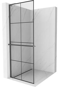 Mexen Kioto+ L, paravan de dus walk-in cu polita si cuier 70 x 200 cm, sticla transparenta 8 mm model negru, profil grafit, 800-070-123-66-77
