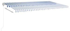 Copertină automată cu senzor vânt&LED, albastru&alb, 600x350 cm