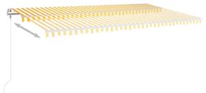 Copertină automată cu senzor vânt & LED, galben&alb, 600x350 cm
