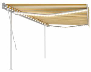 Copertină retractabilă manual, cu LED, galben și alb, 5x3 m