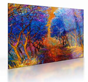 Tablou pe sticlă - Coroane de copac de toamnă, impresionism modern (70x50 cm)