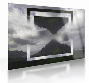 Tablou pe sticlă - Munții din Islanda, colaj geometric (70x50 cm)