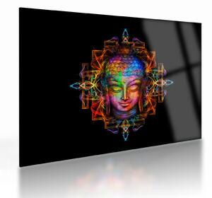 Tablou pe sticlă - Bustul lui Buddha în culori neon (70x50 cm)