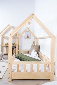 Pat caseta pentru copii cu bariera Tea - natural House bed 160x80 cm