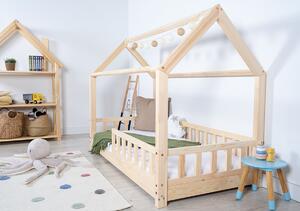 Pat caseta pentru copii cu bariera Tea - natural House bed 160x80 cm