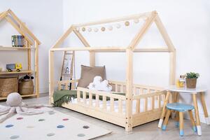Pat caseta pentru copii cu bariera Tea - natural House bed 200x90 cm