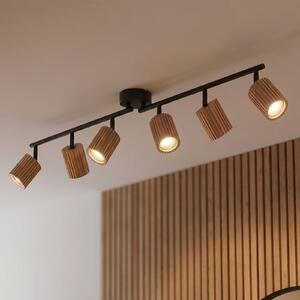 Lindby Spot de tavan Stralino, cu 6 becuri, lungime 102 cm, din lemn, reglabil, Lemn, Hol, Lemn, Modern