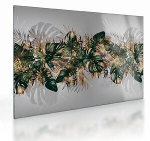 Tablou pe sticlă - Frunze tropicale, Galben - auriu (70x50 cm)