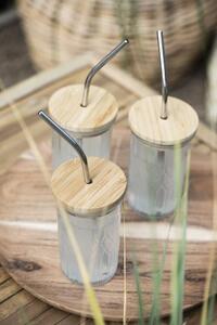 IB Laursen Pahar cu capac din bambus si pai din otel inoxidabil, GLASS BAMBOO 300 ml