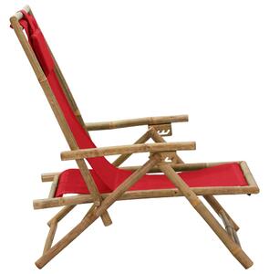 Scaun rabatabil de relaxare, roșu, bambus & țesătură