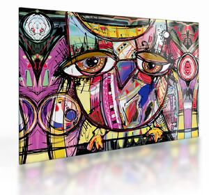 Tablou pe sticlă - Artă stradală - bufniță (70x50 cm)