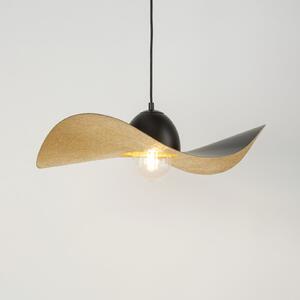 SIGMA Lampă suspendată Jil, abajur curbat, negru/auriu, reglabil, Auriu / Alamă, Camera de zi / sufragerie, Metal