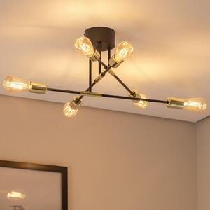 Luminex Plafonieră Ilia, negru/auriu, 6 becuri, reglabil, Negru, Camera de zi / sufragerie, Metal, Modern