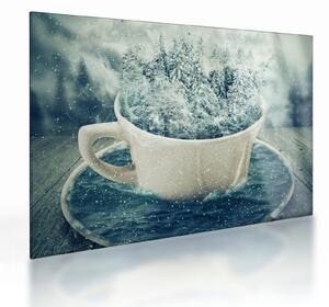 Tablou pe sticlă - Lumea de iarnă într-o căniță (70x50 cm)