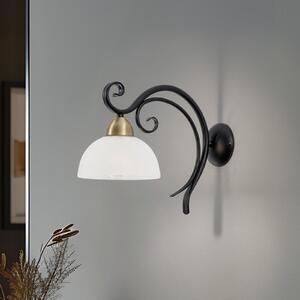 Luminex Aplică de perete Flora, un abajur din sticlă, negru/alamă, reglabil, Negru, Camera de zi / sufragerie, Metal, Casă de țară / Rustic